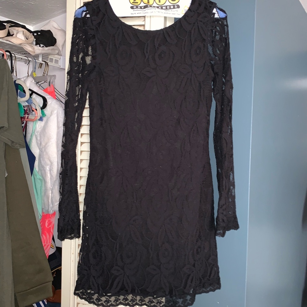 Little black dress with sheer sleeves